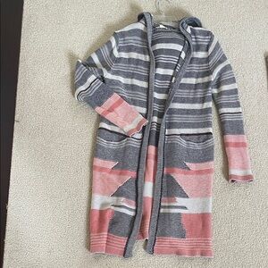 Women’s Tulle Long Hooded Open-Front Sweater Cardigan - Aztec Gray with pockets